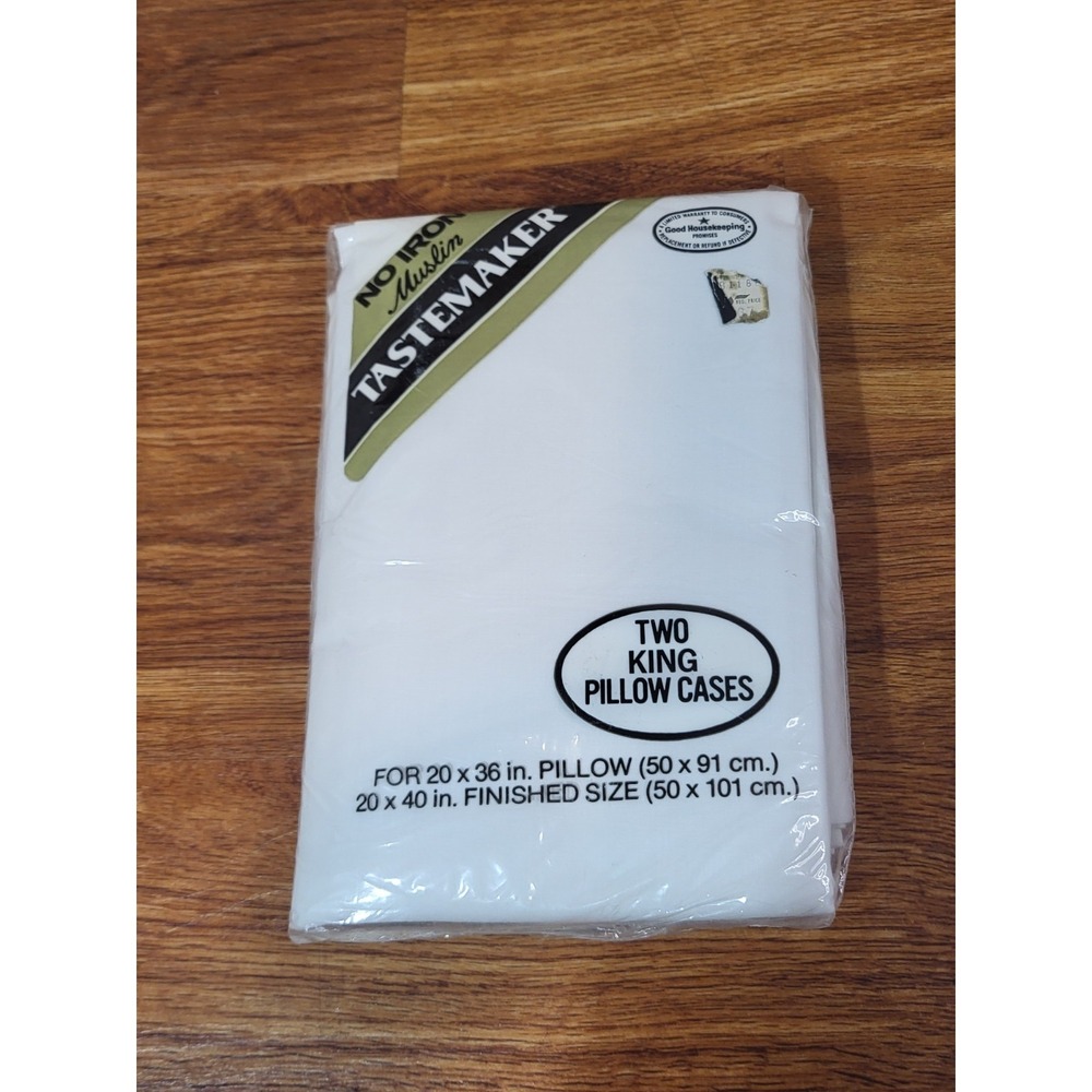 Vintage Tastemaker No Iron Muslin 2 King Pillow‎ Cases White Sealed